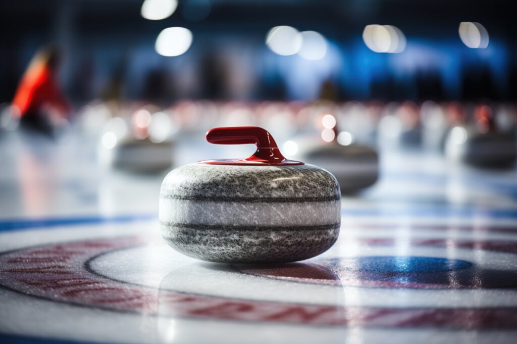 Central Sport curling rock planted on opponents ice.